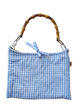 SCRUNCH BAG // blue gingham with bamboo handle