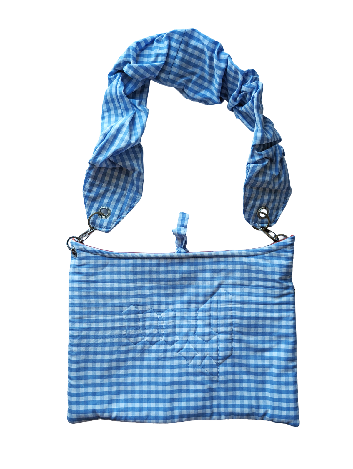 SCRUNCH BAG // sky blue gingham