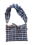 SCRUNCH BAG // aubergine/sky blue check