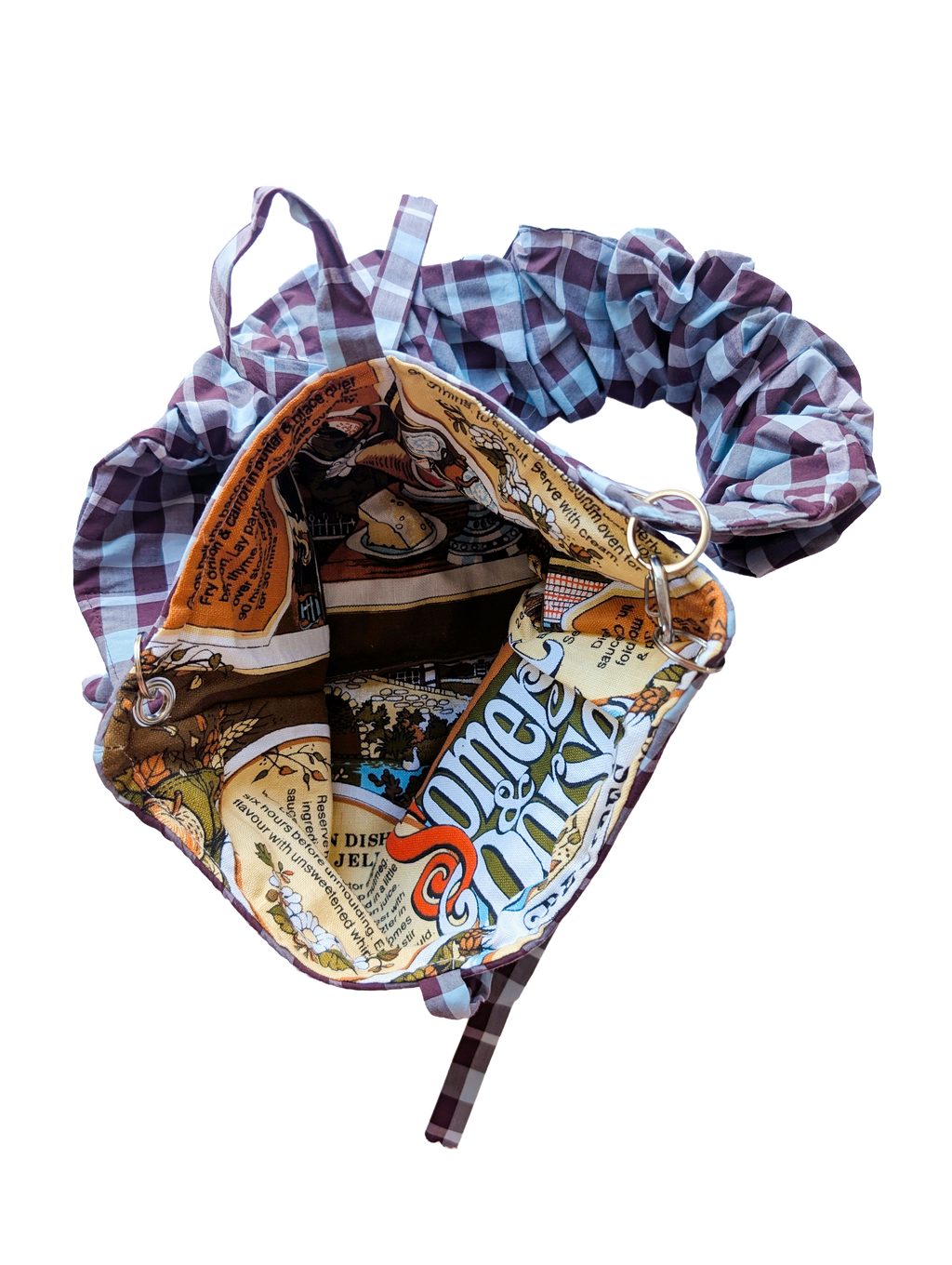 SCRUNCH BAG // aubergine/sky blue check